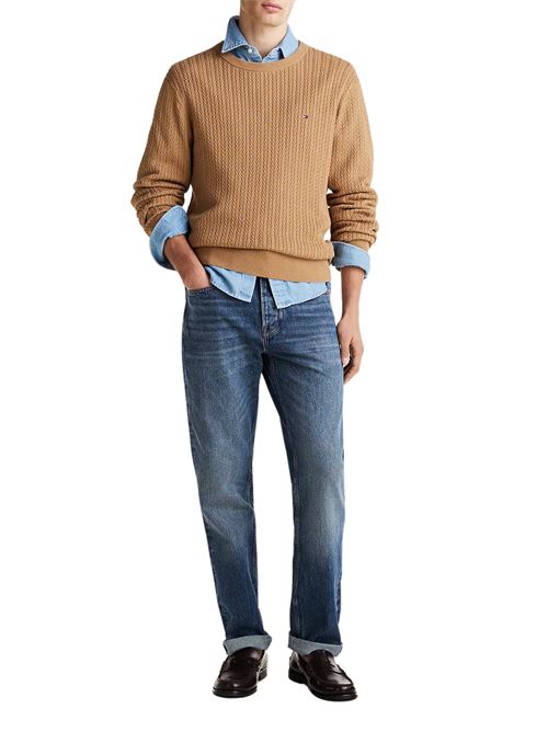 Maglioncino uomo caramello in cotone Tommy Hilfiger | MW0MW37400RBC